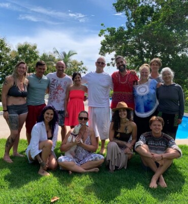 Retreat group by the pool