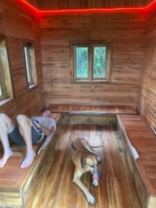Inside the bee house, resting on the bee beds